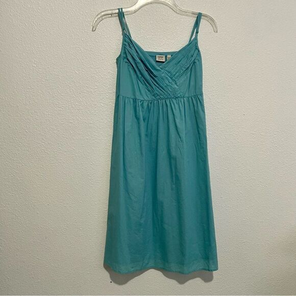 VTG 90s Dress Empire Waist Esprit Turquoise Aqua Blue Pleated Cami V Neck Wrap S - Picture 1 of 12